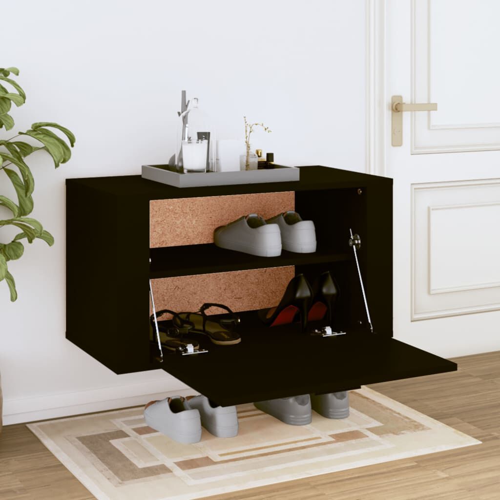 vidaXL Παπουτσοθήκη Επιτοίχια Μαύρη 70x35x38 εκ. Επεξεργασμένο Ξύλο
