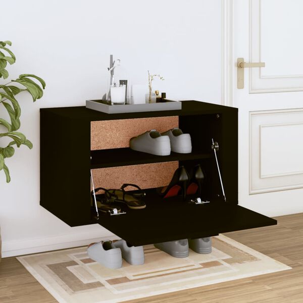 vidaXL Παπουτσοθήκη Επιτοίχια Μαύρη 70x35x38 εκ. Επεξεργασμένο Ξύλο