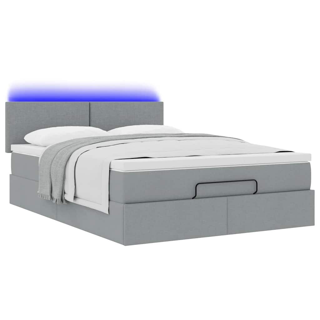 vidaXL Οθωμανικό κρεβάτι με στρώμα&LEDs Ανοιχτό γκρι 140x190cm Ύφασμα