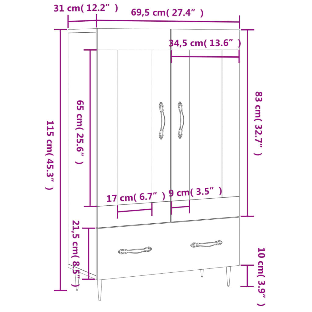 vidaXL Ντουλάπα Γκρι Sonoma 69,5 x 31 x 115 εκ. από Επεξεργασμένο Ξύλο