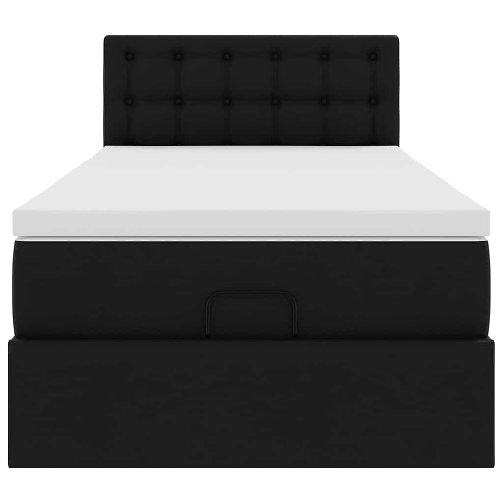 vidaXL Οθωμανικό κρεβάτι με στρώμα Μαύρο 90x200cm Faux Leather