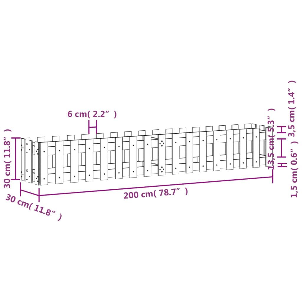 vidaXL Ζαρντινιέρα με Σχέδιο Φράχτη Μαύρη 200x30x30 εκ. Μασίφ Πεύκο