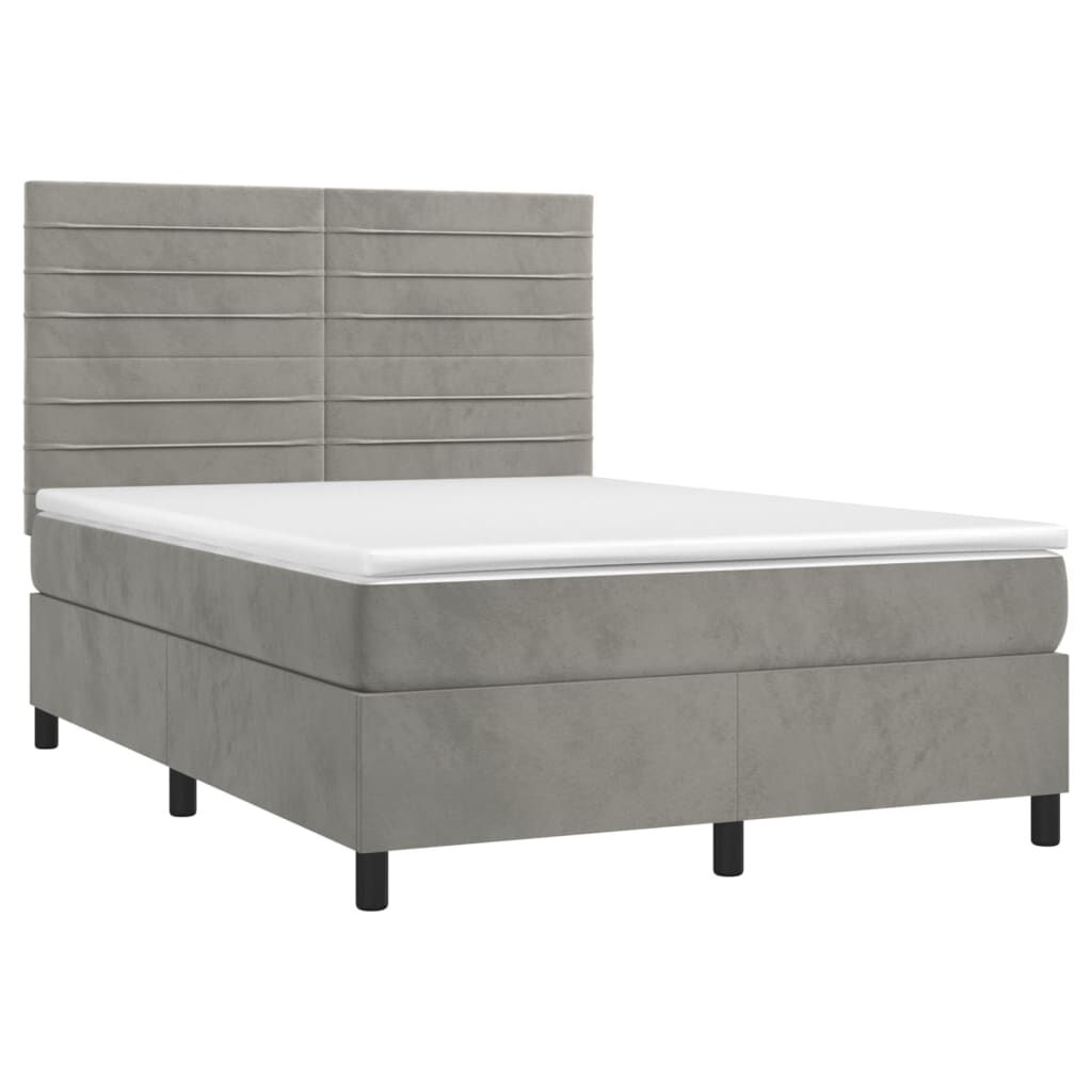 vidaXL Κρεβάτι Boxspring με Στρώμα Ανοιχτό Γκρι 140x190 εκ. Βελούδινο
