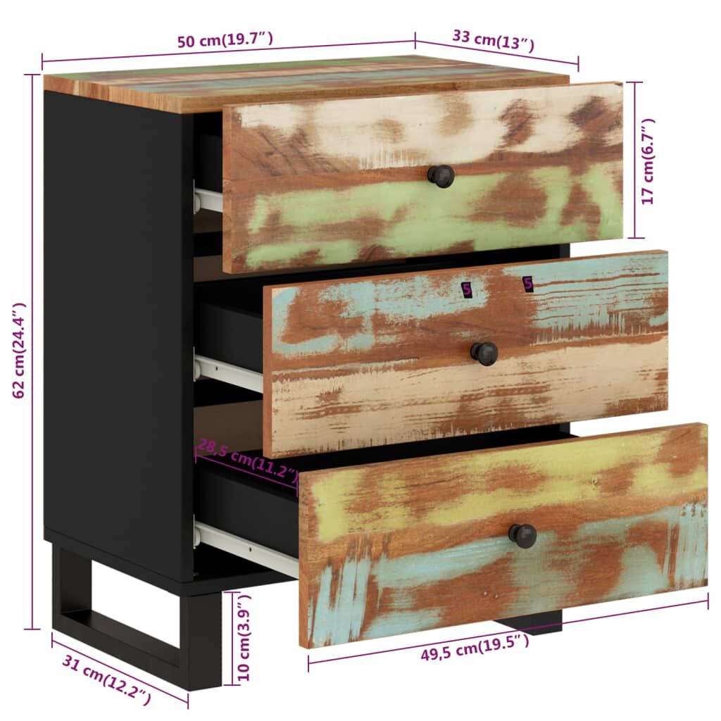 vidaXL Κομοδίνο 50 x 33 x 62 εκ. Μασίφ Ανακυκλωμένο Ξύλο & Επεξ. Ξύλο