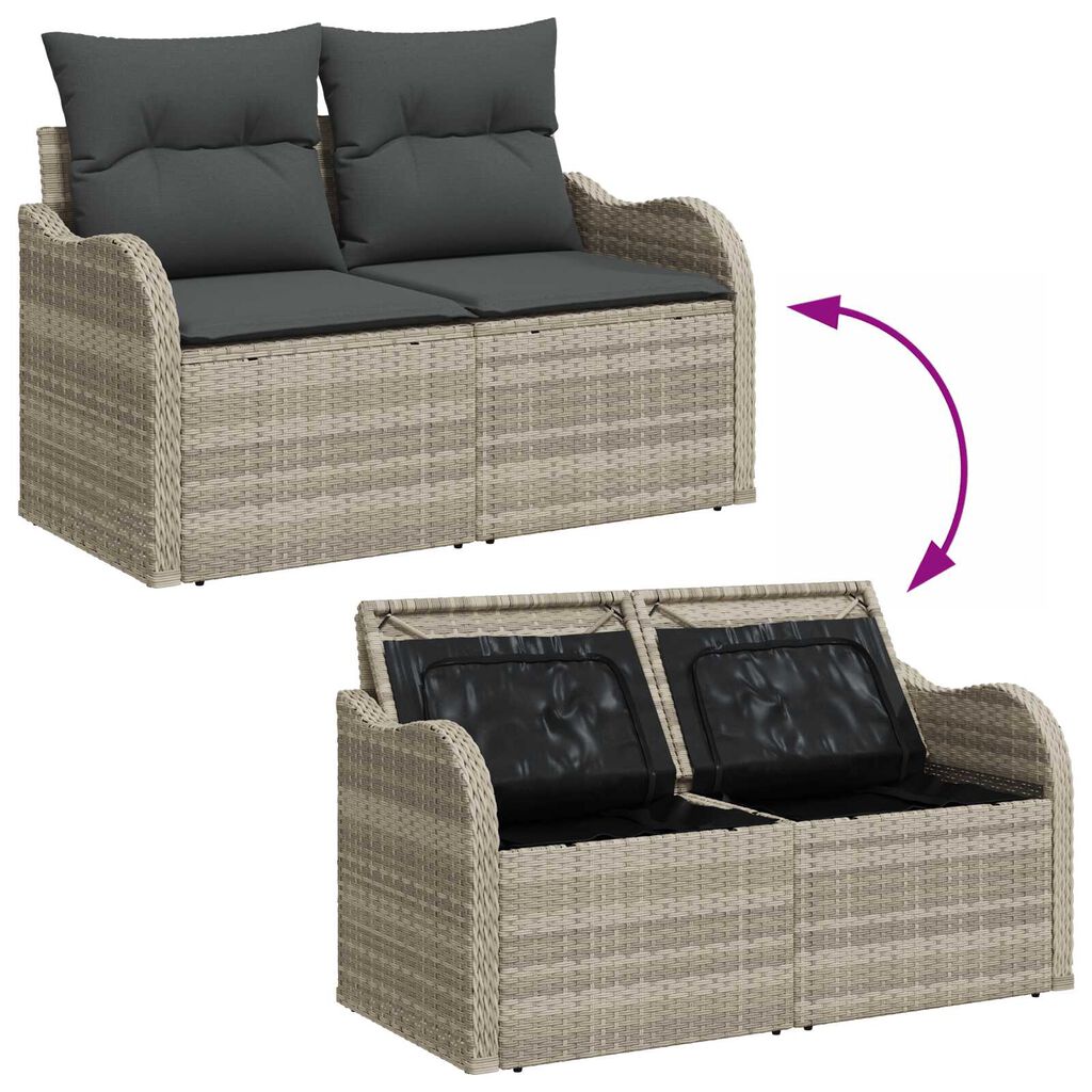 vidaXL Σετ Καναπέ Κήπου με μαξιλάρι 8 pcs Ανοιχτό γκρι Πολυ ράταν