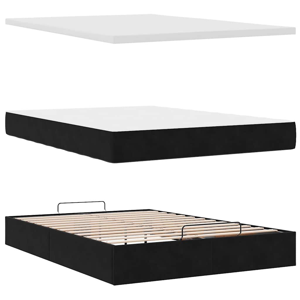 vidaXL Οθωμανικό κρεβάτι με στρώμα & LEDs Μαύρο 140x190cm Velvet
