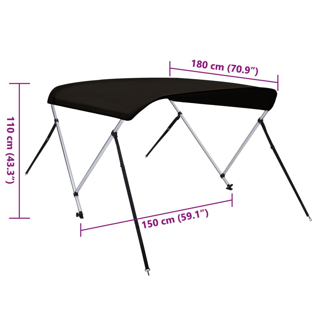 vidaXL Τέντα Σκάφους με 2 Αψίδες Μαύρη 180x150x110 εκ.