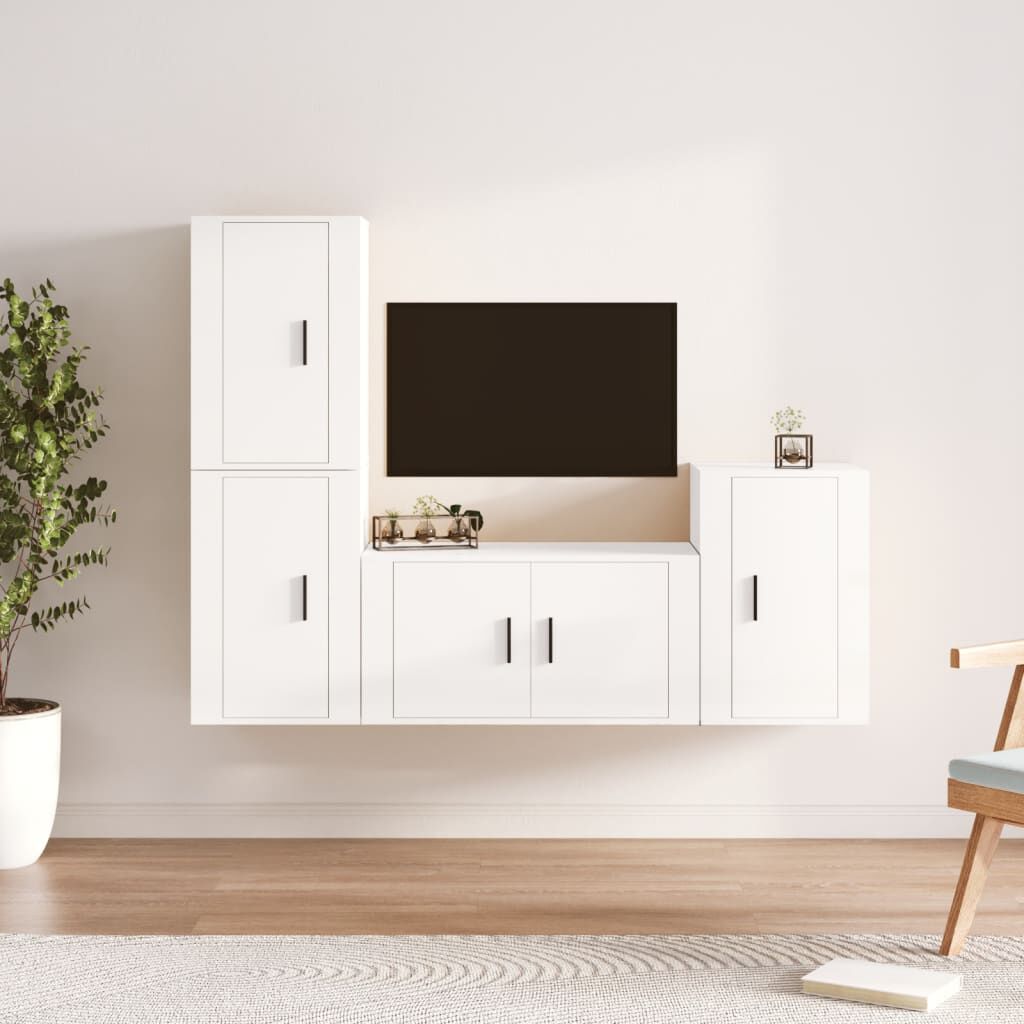 vidaXL Σετ Επίπλων Τηλεόρασης 4 Τεμαχίων Γυαλ. Λευκό Επεξ. Ξύλο