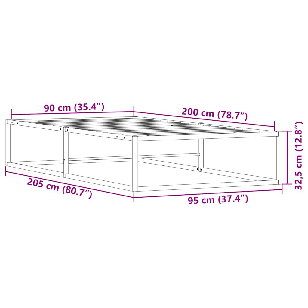 vidaXL Πλαίσιο κρεβατιού χωρίς στρώμα Λευκό 90x200 cm Μεταλλικό