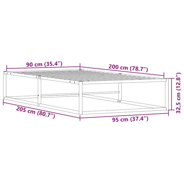 vidaXL Πλαίσιο κρεβατιού χωρίς στρώμα Λευκό 90x200 cm Μεταλλικό