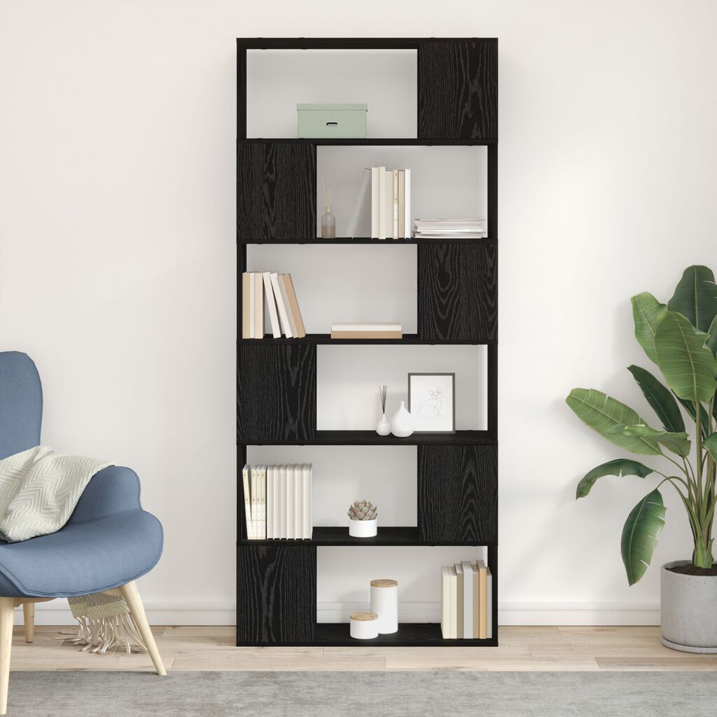 vidaXL Ράφι Βιβλίων Μαύρο Δρυς 80x24x186 εκ. Επεξεργασμένο Ξύλο