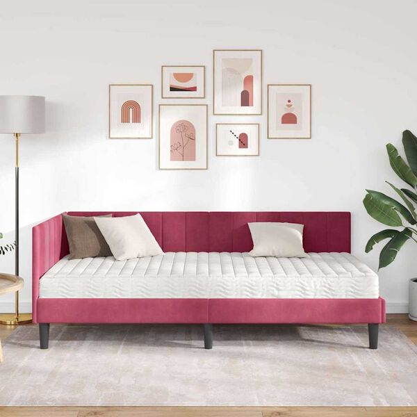 vidaXL Κρεβάτι Γωνίας με στρώμα Μπορντό 90 x 200 cm Βελούδο