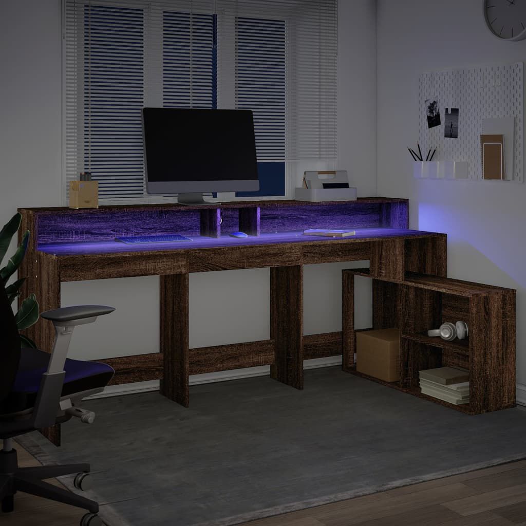 vidaXL Γραφείο με LED Καφέ δρυς 200x104x91 εκ. Επεξεργ. Ξύλο
