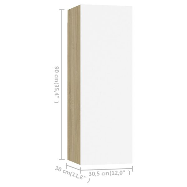 vidaXL Έπιπλο Τηλεόρασης Λευκό & Sonoma Δρυς 30,5x30x90εκ. Επεξ. Ξύλο
