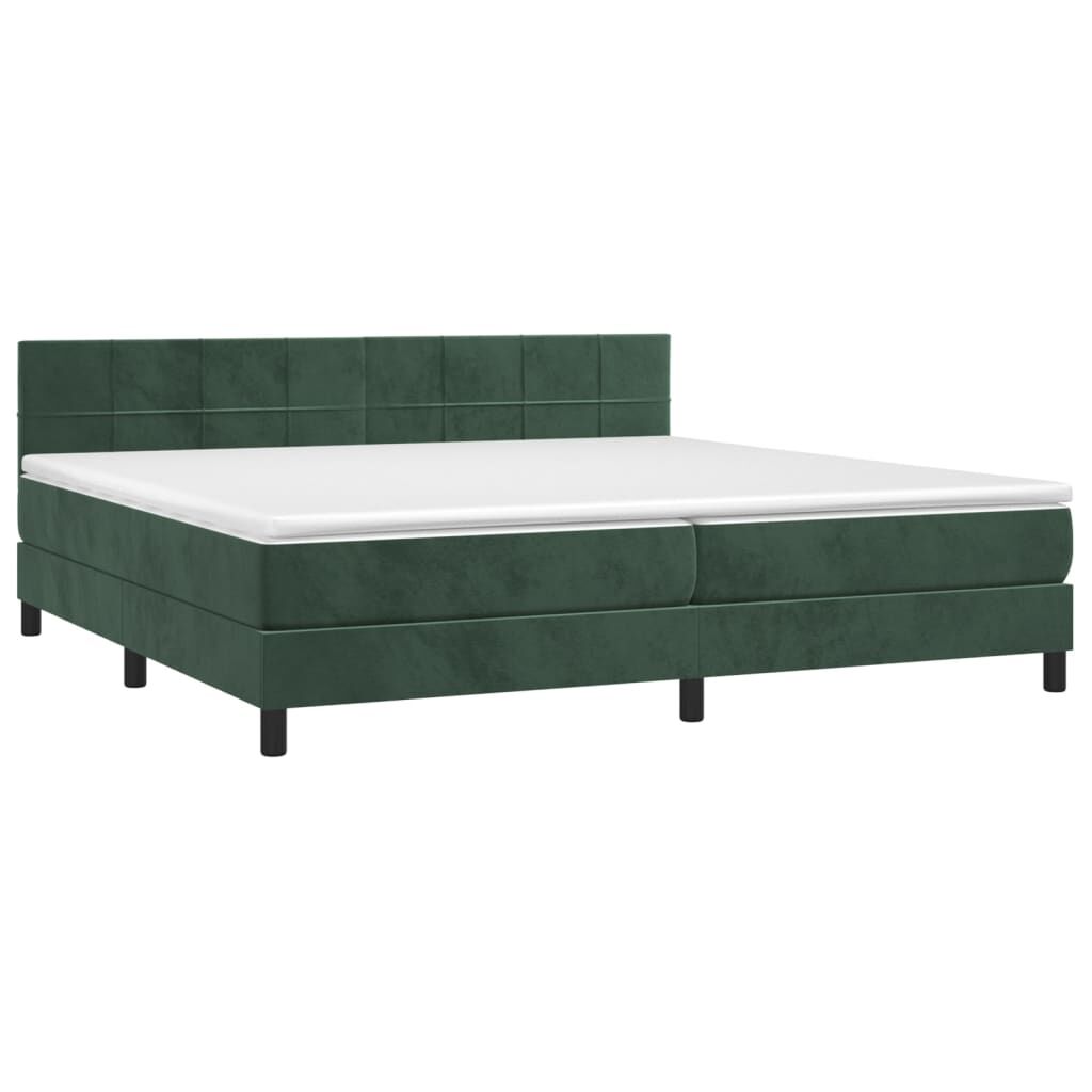 vidaXL Κρεβάτι Boxspring με Στρώμα & LED Σκ. Πράσινο 200x200εκ Βελούδο
