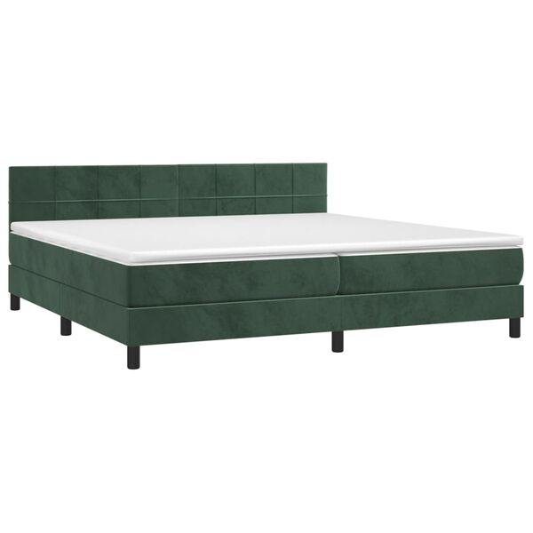vidaXL Κρεβάτι Boxspring με Στρώμα & LED Σκ. Πράσινο 200x200εκ Βελούδο