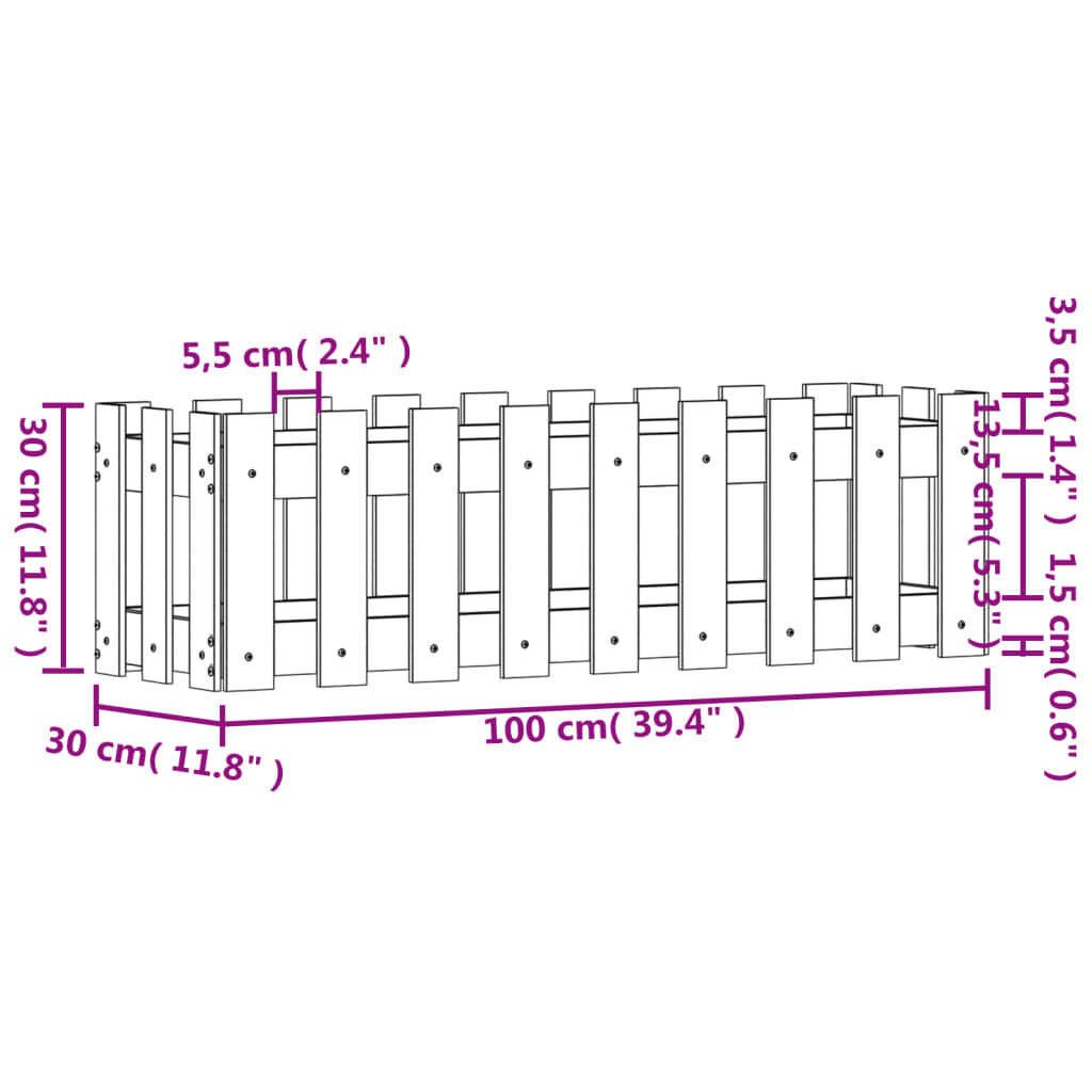 vidaXL Ζαρντινιέρα Υπερυψωμένη Σχ Φράχτη 100 x 30 x 30 εκ. Μασίφ Πεύκο