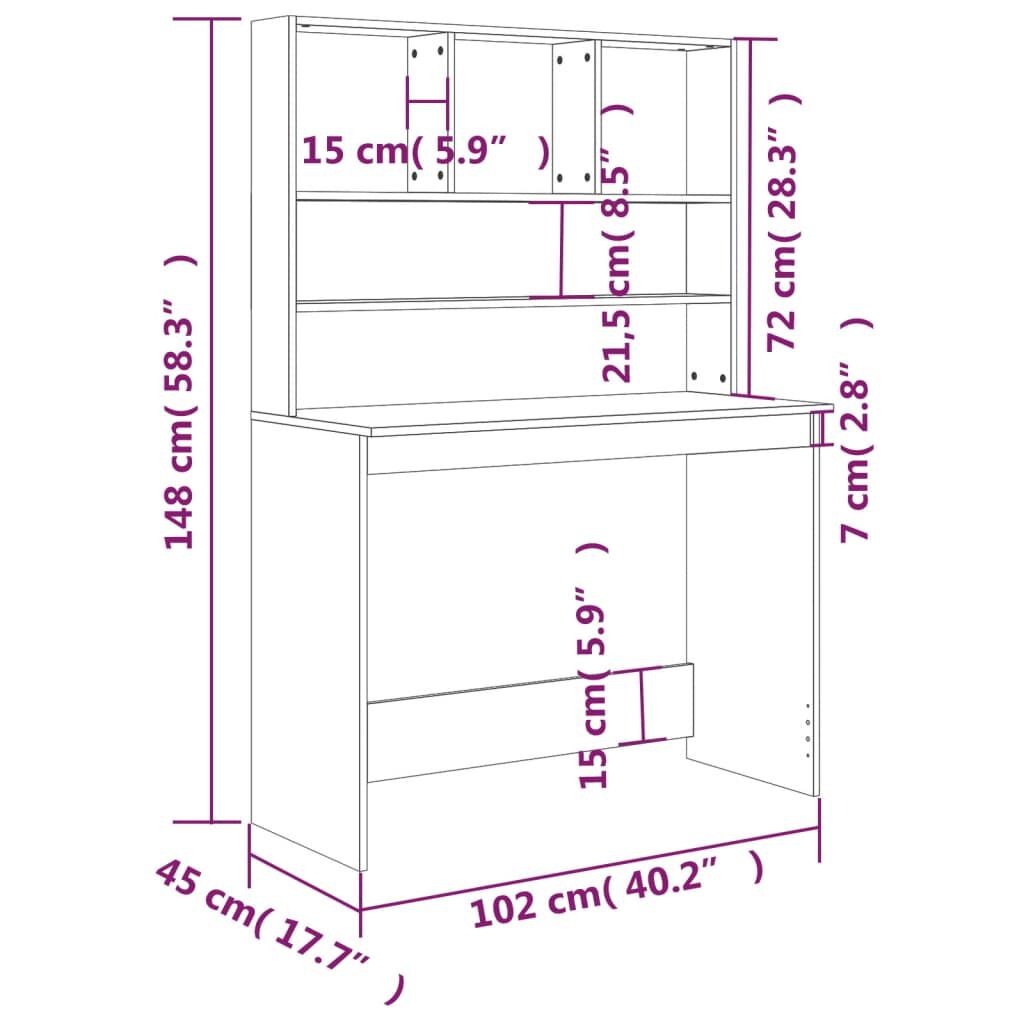 vidaXL Γραφείο με Ράφια Γκρι Sonoma 102x45x148 εκ. Επεξεργασμένο Ξύλο