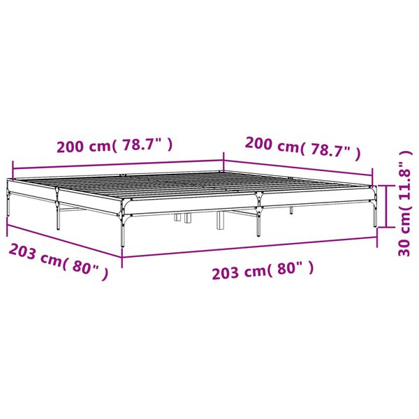 vidaXL Πλαίσιο Κρεβατιού Καπνιστή Δρυς 200x200εκ. Επεξ. Ξύλο & Μέταλλο