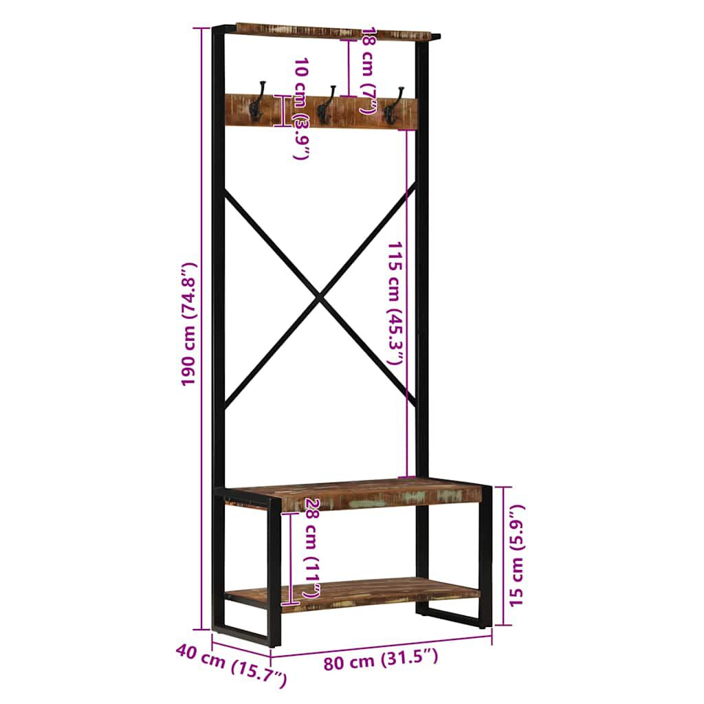 vidaXL Ράφι για ρούχα Πολύχρωμο 80x40x190 cm Ξύλο μασίφ ανακυκλωμένο