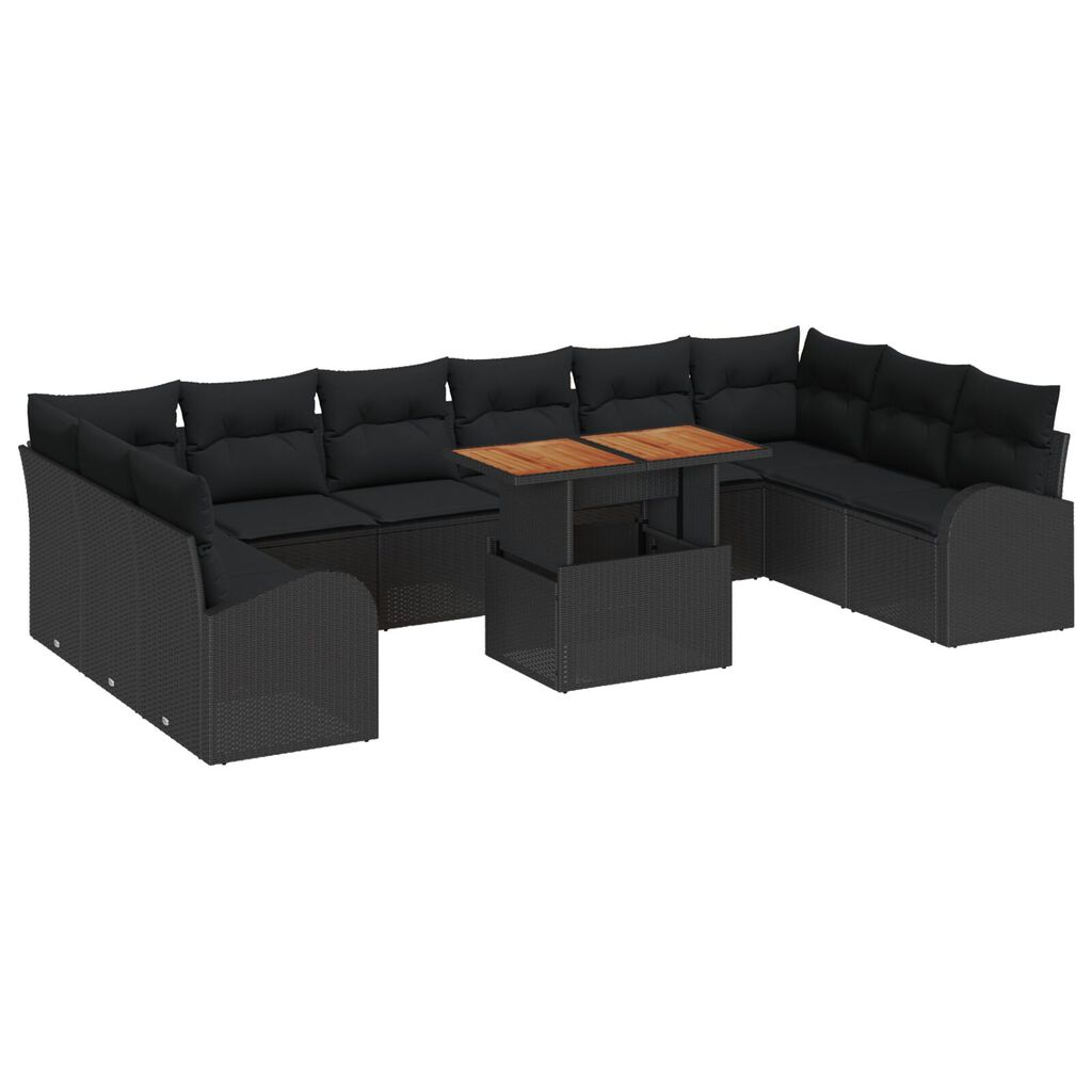 vidaXL Σετ Καναπέ Κήπου με μαξιλάρι 11 pcs Μαύρο 100 x 55 x 73 εκ