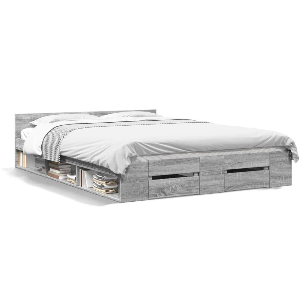vidaXL Πλαίσιο Κρεβατιού με συρτάρια Γκρι sonoma 135x190εκ. Επεξ. Ξύλο