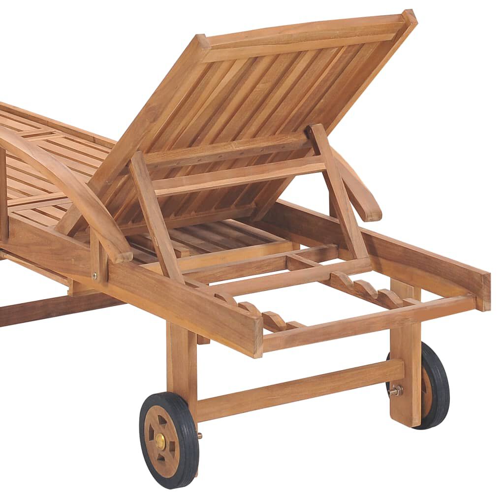 vidaXL Ξαπλώστρα από Μασίφ Ξύλο Teak με Μπεζ Μαξιλάρι