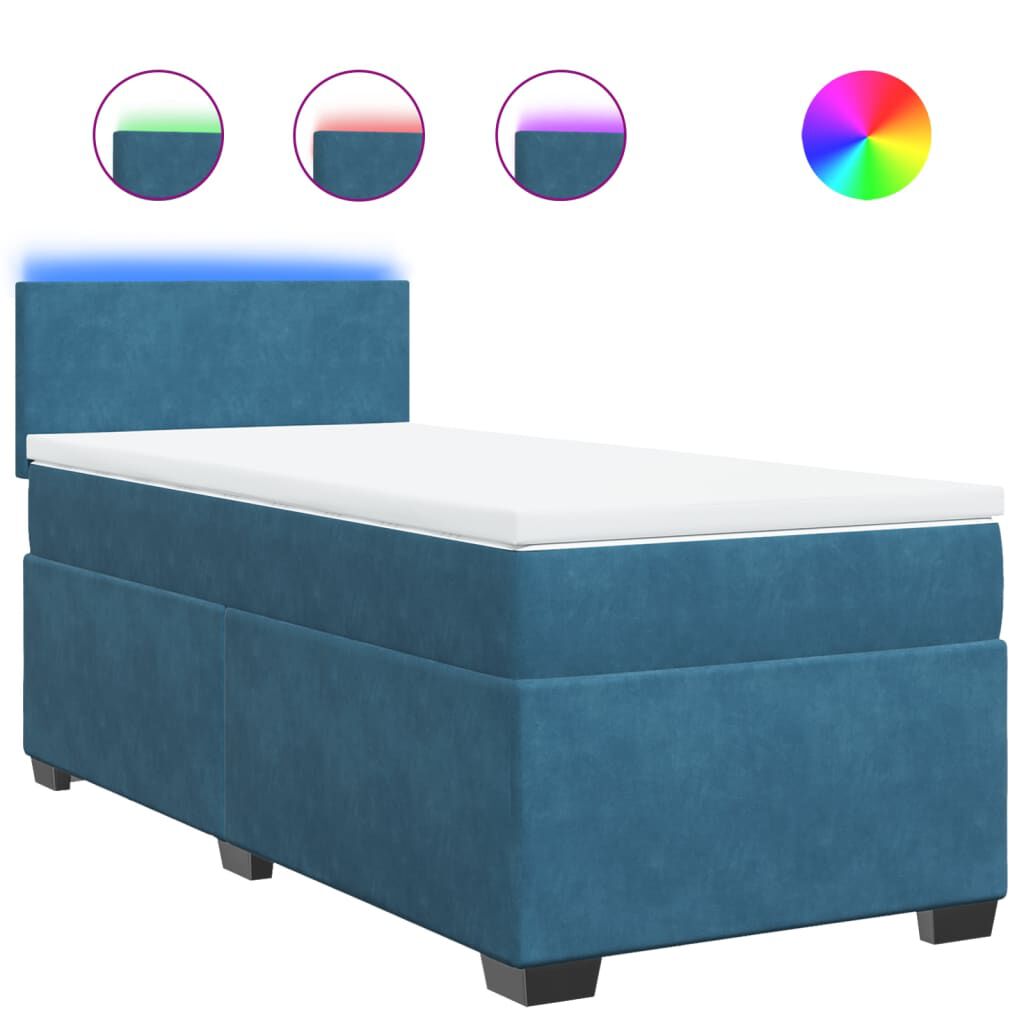 vidaXL Κρεβάτι Boxspring με Στρώμα Μπλε 90x200 εκ. Βελούδινο