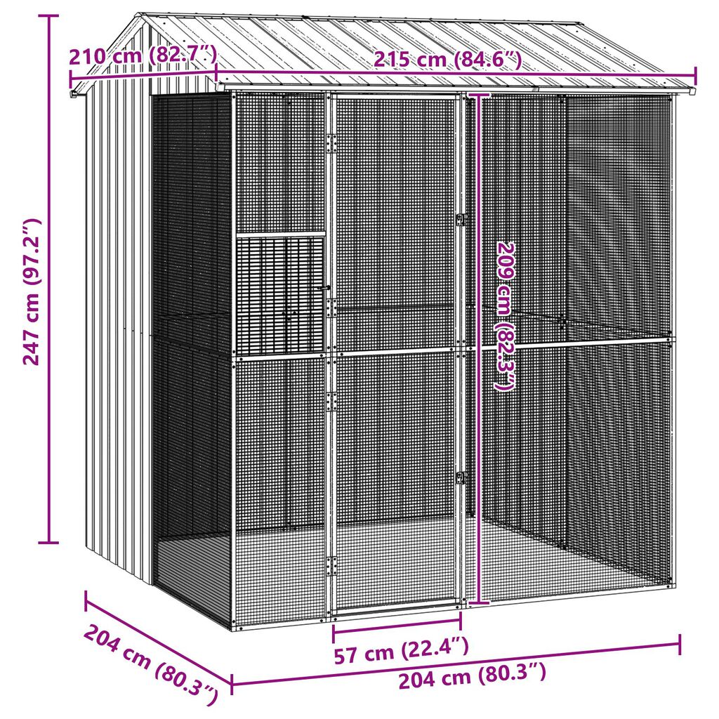 vidaXL Κλουβί Πουλιών Ανθρακί 215x210x247 εκ Χάλυβας