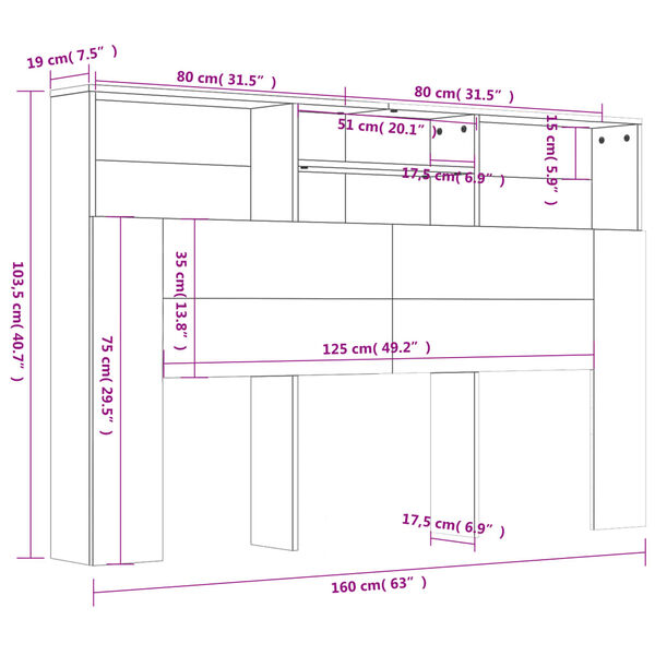 vidaXL Κεφαλάρι Με Αποθηκευτικό Χώρο Sonoma Δρυς 160 x 19 x 103,5 εκ.