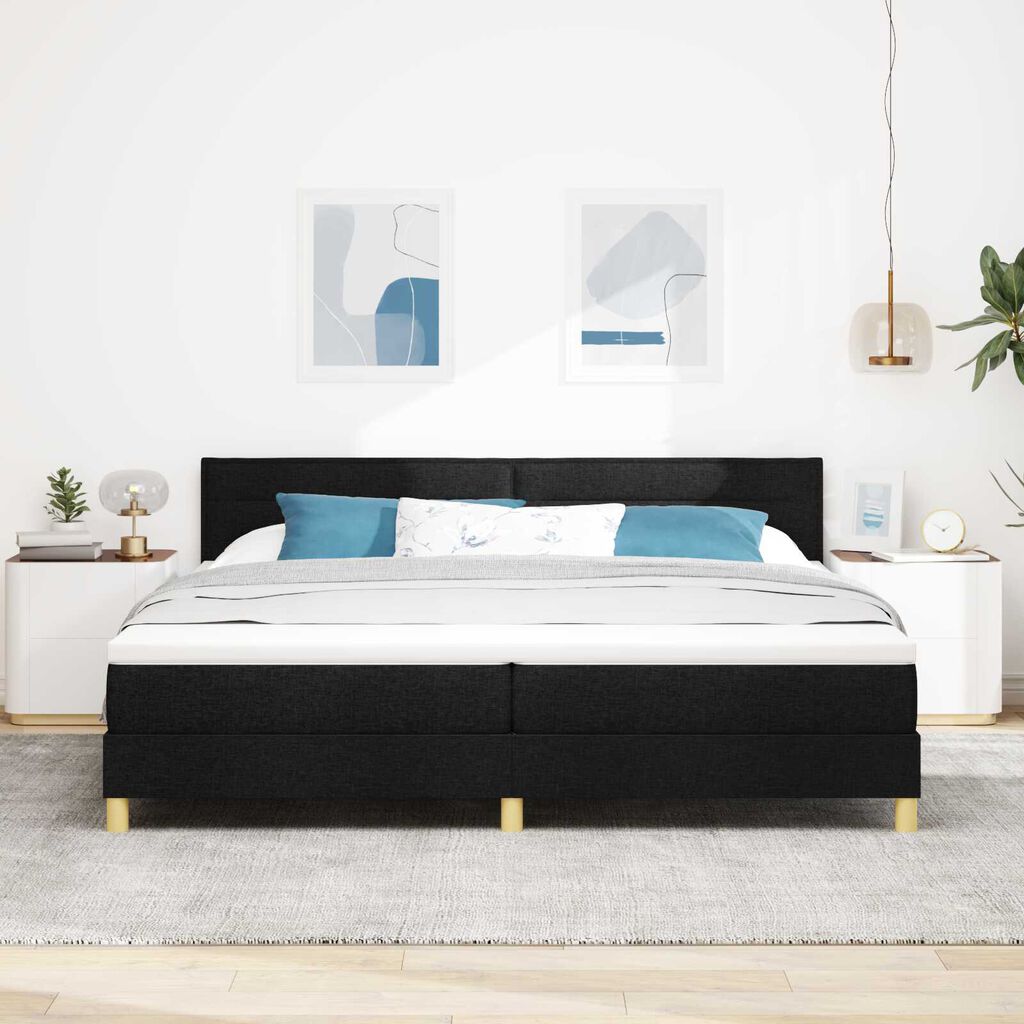 vidaXL Κρεβάτι Box Spring με Στρώμα & LED Μαύρο 200x200 εκ. Ύφασμα