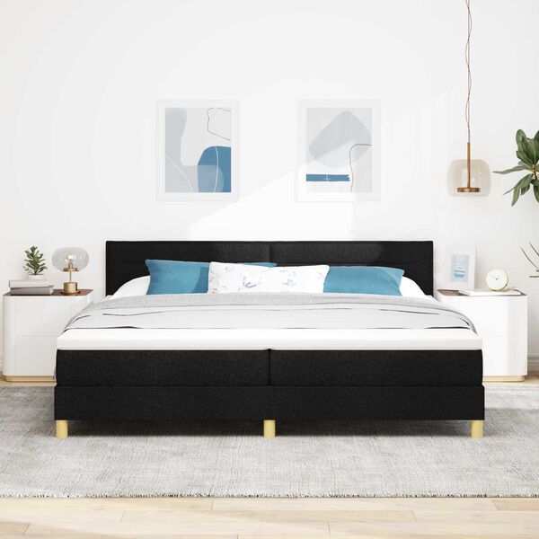 vidaXL Κρεβάτι Box Spring με Στρώμα & LED Μαύρο 200x200 εκ. Ύφασμα