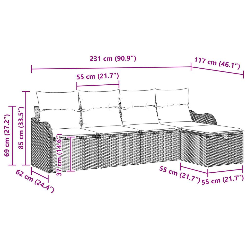 vidaXL Σετ Καναπέ Κήπου με μαξιλάρι 5 pcs Μπεζ Πολυ ράταν