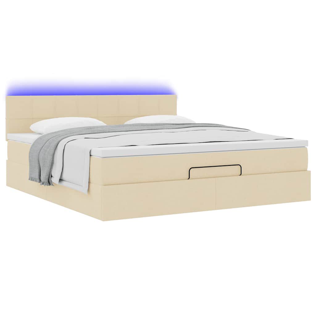 vidaXL Οθωμανικό κρεβάτι με στρώμα & LEDs Cream 180x200cm ύφασμα