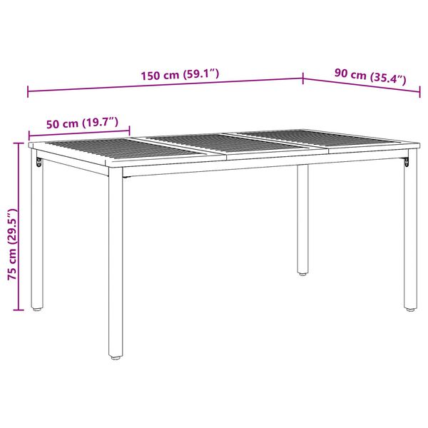 vidaXL Σέτ φαγητού για κήπο 7 pcs Γκρι και φυσικό 150 x 90 x 75 cm