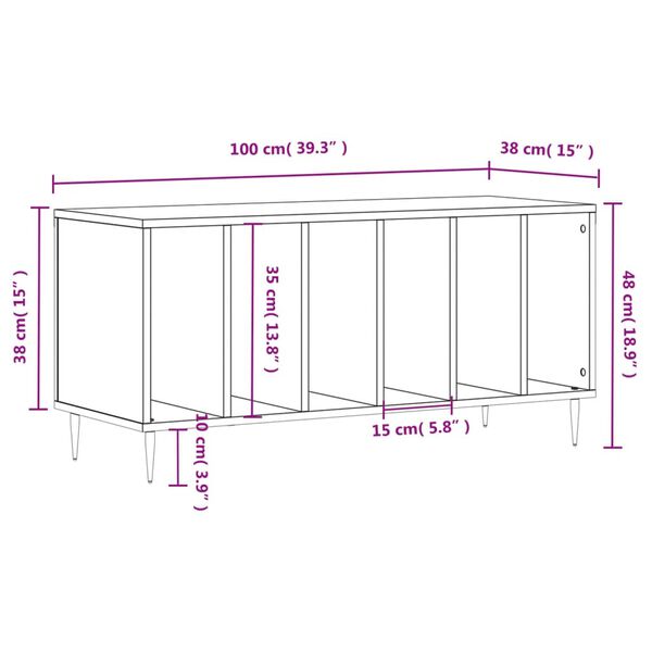 vidaXL Έπιπλο Δίσκων Γυαλ. Λευκό 100x38x48 εκ. από Επεξεργασμένο Ξύλο