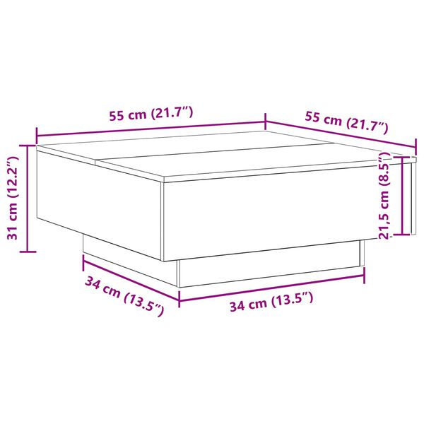 vidaXL Τραπεζάκι καφέ με LED φώτα παλιού ξύλου 80x80x31 εκ.