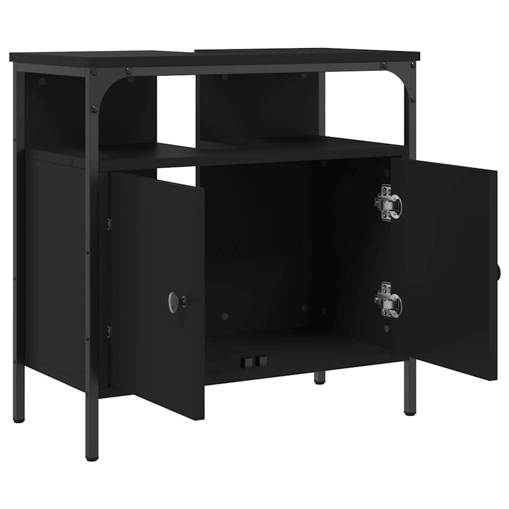 vidaXL Ντουλάπι Νιπτήρα Μπάνιου Μαύρο 60x30x60 εκ. Επεξεργασμένο Ξύλο