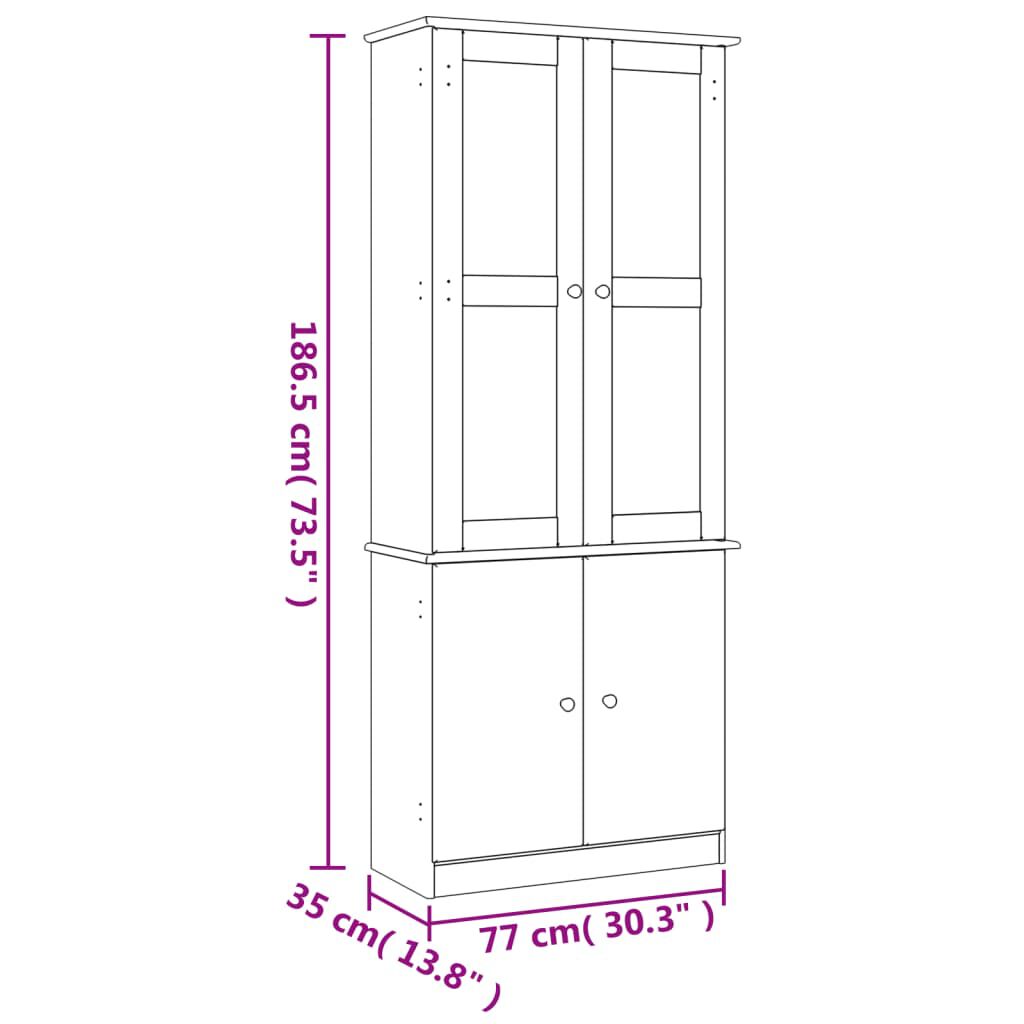 vidaXL Βιτρίνα Γυάλινη ALTA 77 x 35 x 186,5 εκ. από Μασίφ Ξύλο Πεύκου