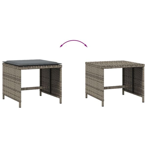 vidaXL Σκαμπό Κήπου 4 τεμ. Γκρι 41x41x36 Συνθετικό Ρατάν με Μαξιλάρια