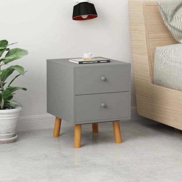 vidaXL Κομοδίνα 2 τεμ. Γκρι 40 x 30 x 50 εκ. από Μασίφ Ξύλο Πεύκου