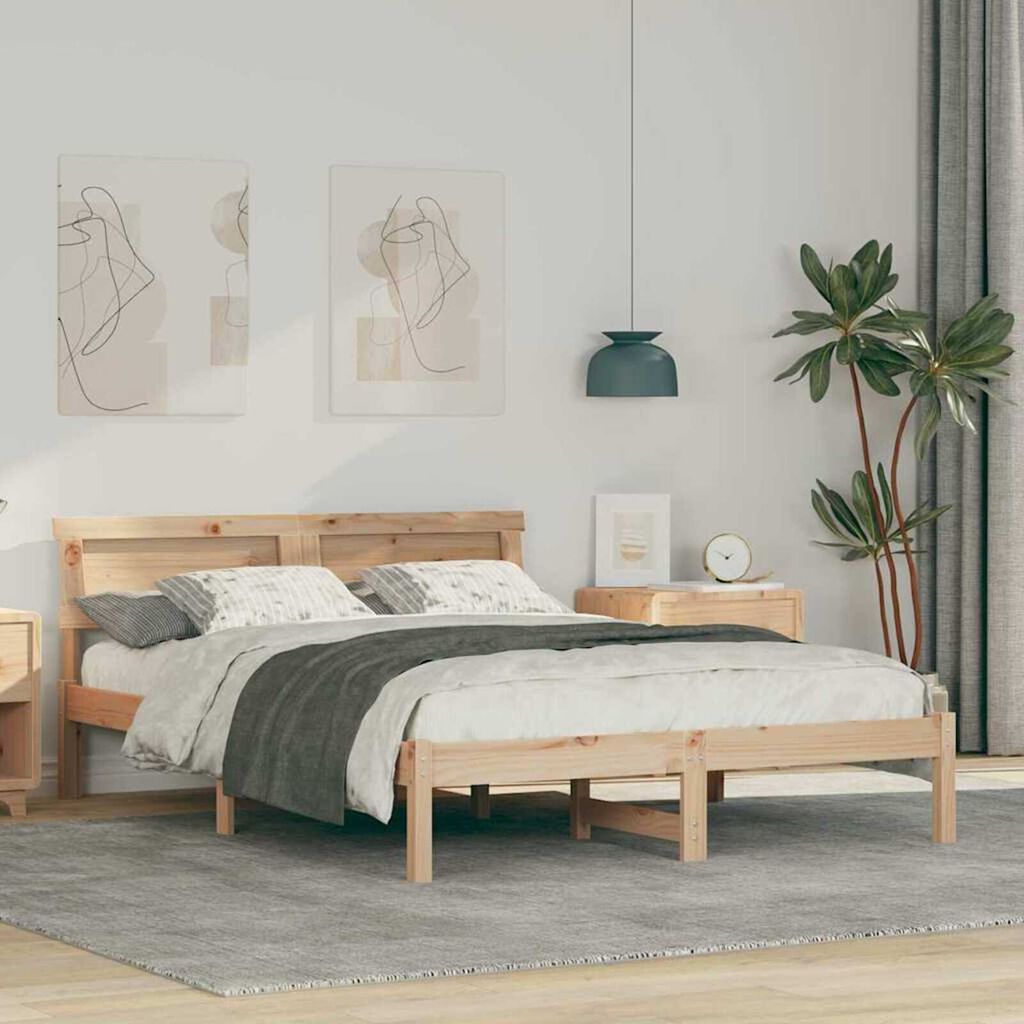 vidaXL Σκελετός Κρεβατιού Καφέ 135 x 190 cm Μασίφ ξύλο πεύκου