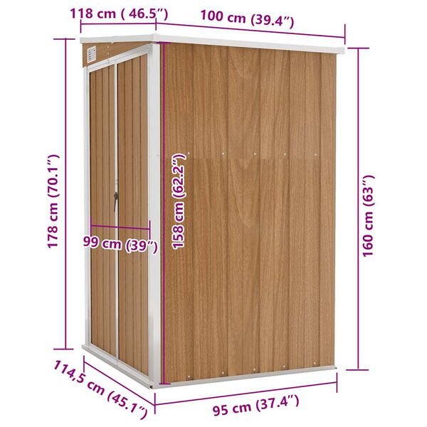 vidaXL Αποθήκη Κήπου Επιτοίχια Καφέ 118x100x178 εκ. από Γαλβ. Ατσάλι