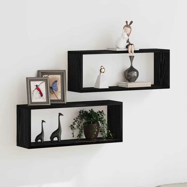 vidaXL Ράφια Τοίχου με ράφι Επιτοίχιο 2 pcs Μαύρη δρυς 60 x 15 x 23 cm