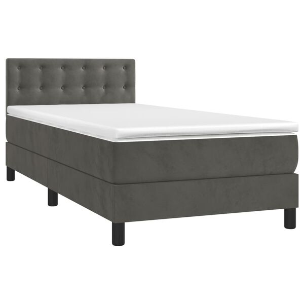 vidaXL Κρεβάτι Boxspring με Στρώμα & LED Σκ. Γκρι 80x200 εκ. Βελούδινο