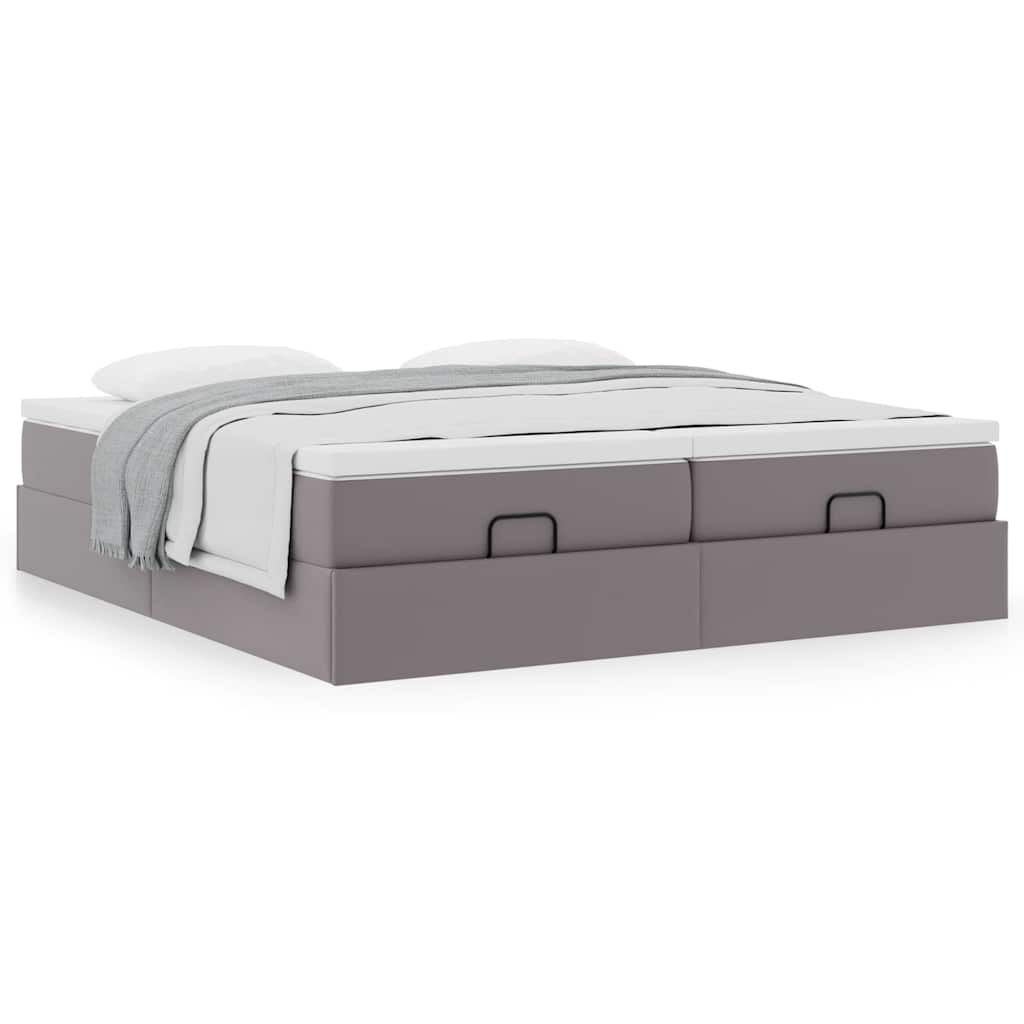 vidaXL Οθωμανικό κρεβάτι με στρώματα Γκρι 200x200cm Faux Leather