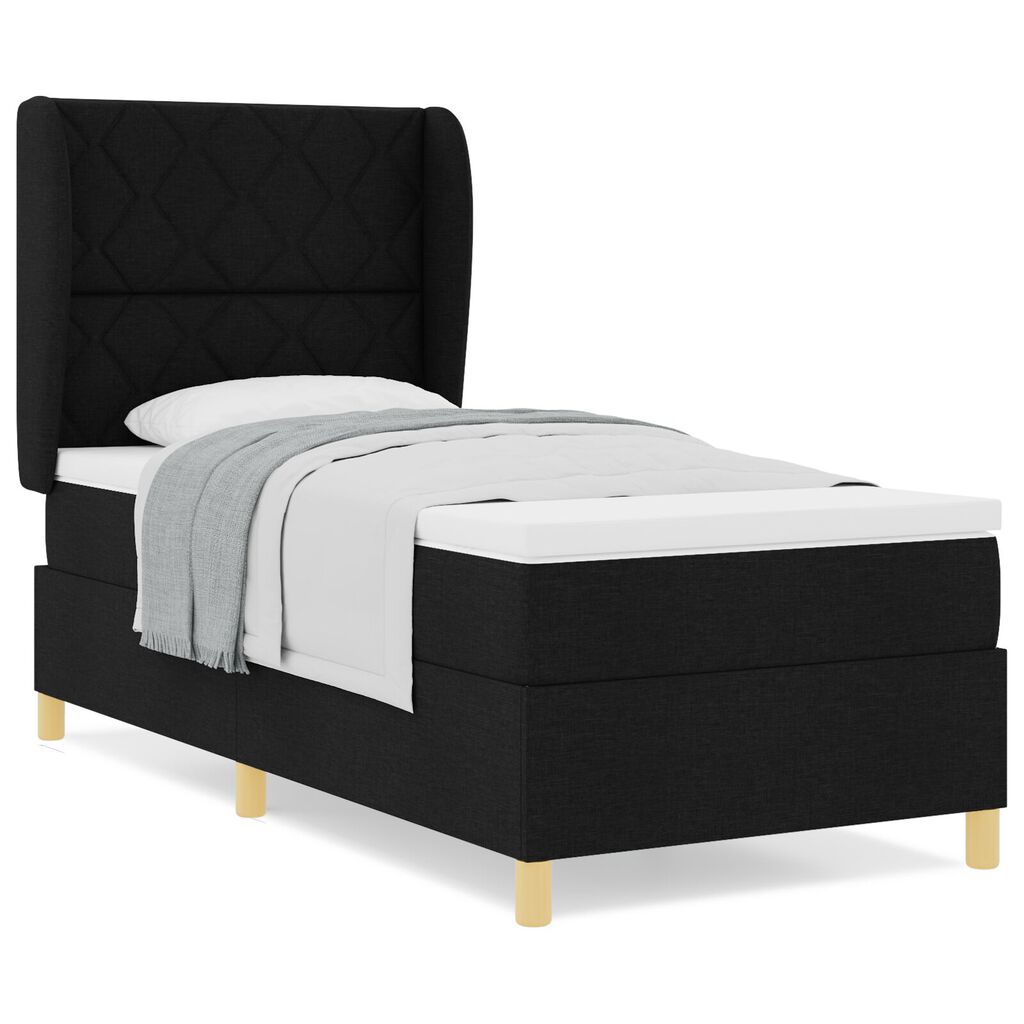 Κρεβάτι με ελατήρια και στρώμα vidaXL Μαύρο 90x190 cm Υφασμάτινο