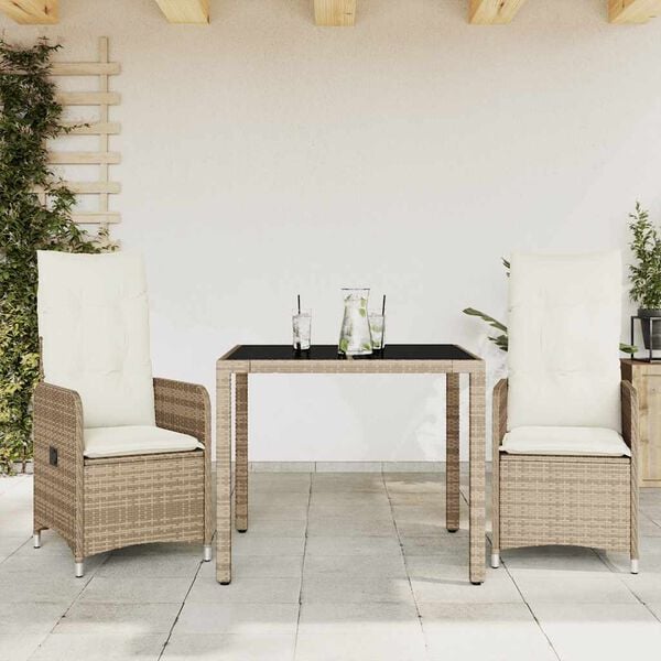 vidaXL Σετ Επίπλων Bistro Κήπου 7 τεμ. Μπεζ Συνθετ. Ρατάν με Μαξιλάρια
