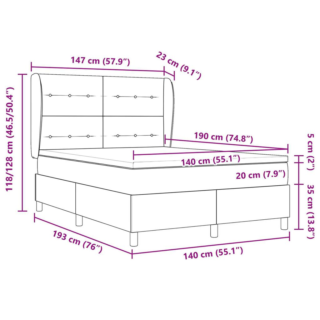 vidaXL Κρεβάτι με ελατήριο και στρώμα Ροζ 140x190 cm Βελούδο
