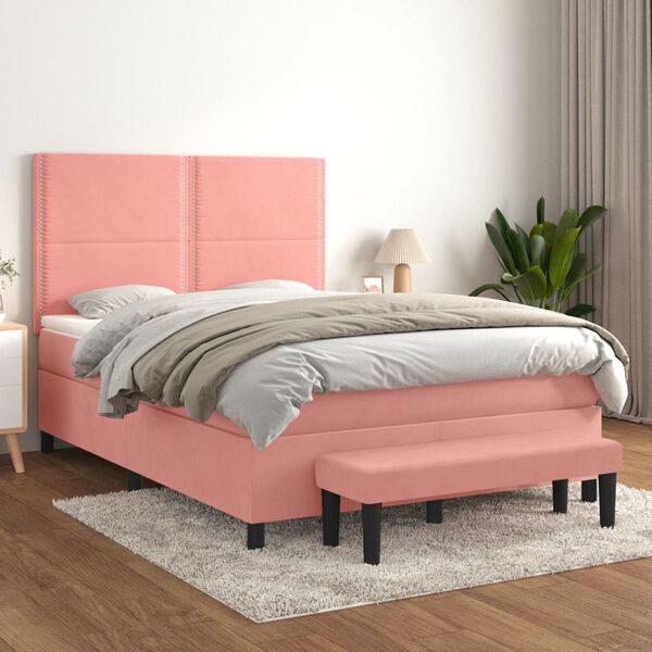 vidaXL &Kappa;&rho;&epsilon;&beta;ά&tau;&iota; Boxspring &mu;&epsilon; &Sigma;&tau;&rho;ώ&mu;&alpha; &Rho;&omicron;&zeta; 140x190 &epsilon;&kappa;. &Beta;&epsilon;&lambda;&omicron;ύ&delta;&iota;&nu;&omicron;